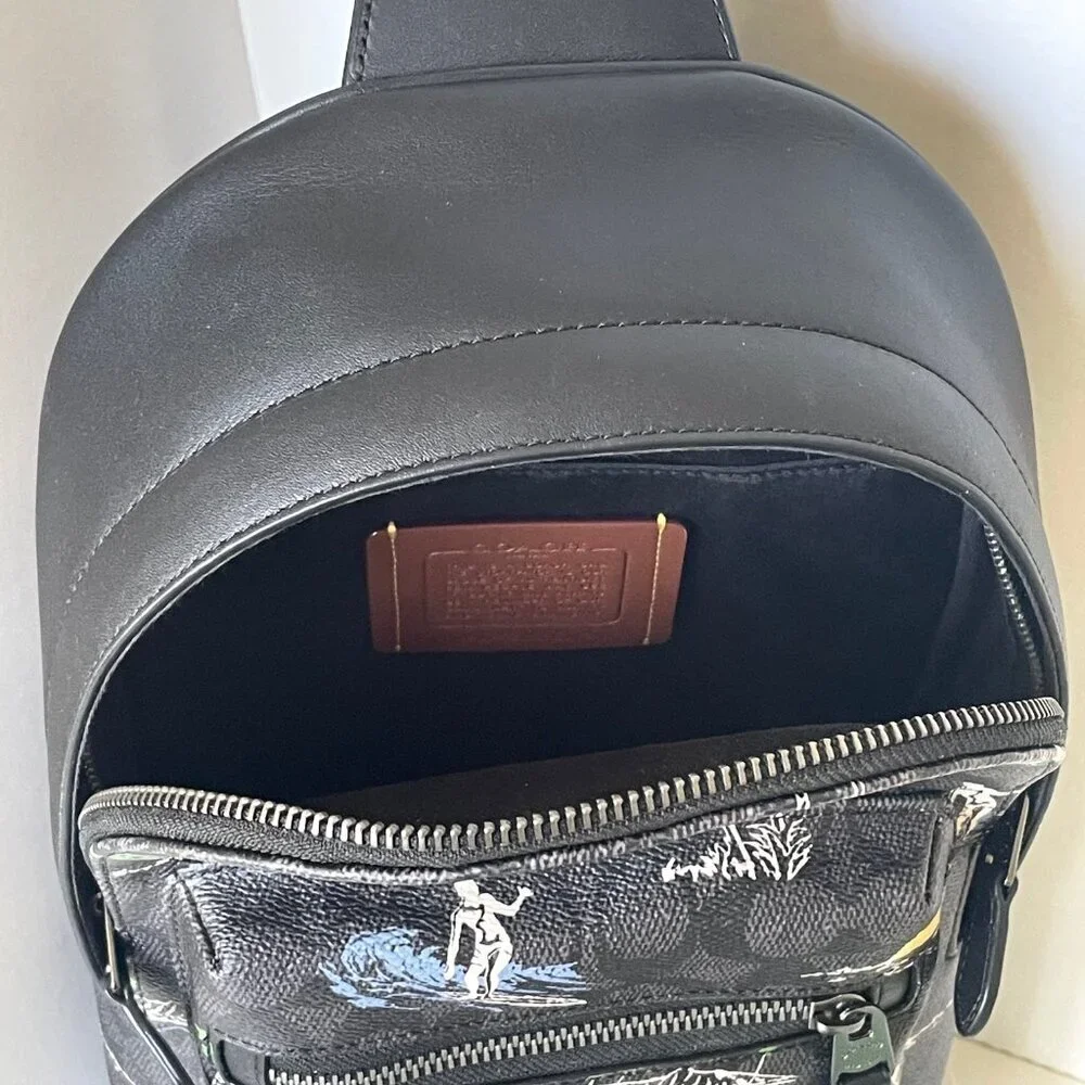 Coach West Pack 2853 Mens Surf Print Signature Canvas Leather Crossbody